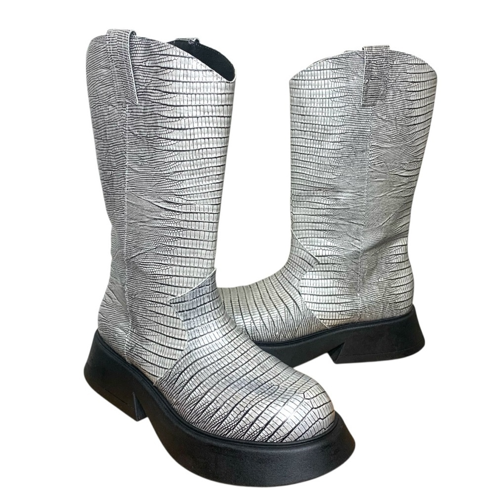 L’intervalle Leather Platform Combat Boots Croco Pattern Sz 41 Bold Grunge